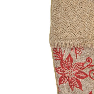  Northlight 20" Tan And Red Rustic Burlap Poinsettia Christmas Stocking