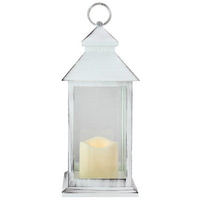  Northlight 12.5" Black Brushed White Candle Lantern With Flameless LED Candle