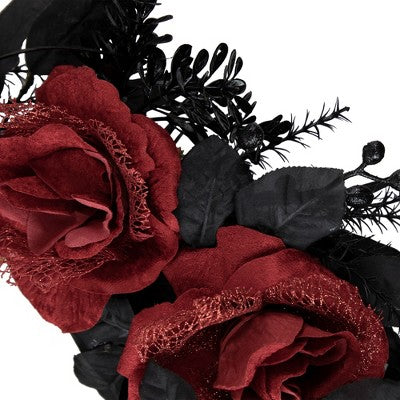  Northlight Red And Gold Roses With Black Foliage Halloween Wreath, 22-Inch, Unlit