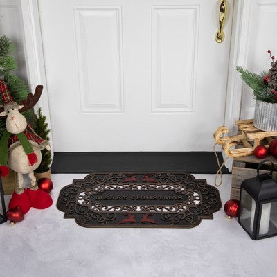  Northlight Black And Copper Reindeer "Merry Christmas" Doormat 18" X 30"