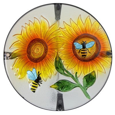  Northlight 19" Sunflower And Bumblebee Glass Patio Side Table
