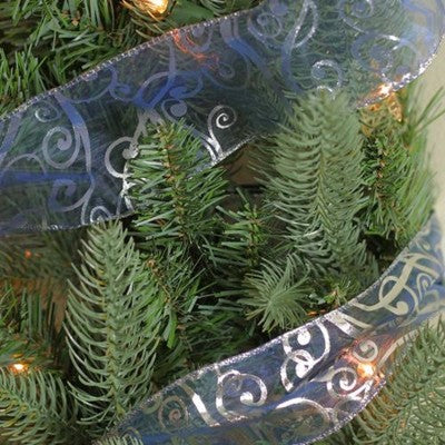  Northlight Blue And Silver Abstract Swirls Christmas Wired Craft Ribbon 2.5" X 10 Yards