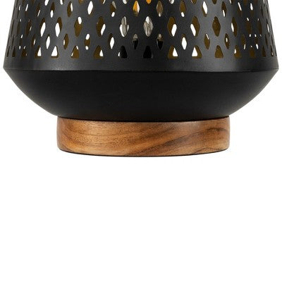  Northlight Laser-Cut Diamond Pattern Iron Table Lamp With Wood Base - 11" - Black And Gold