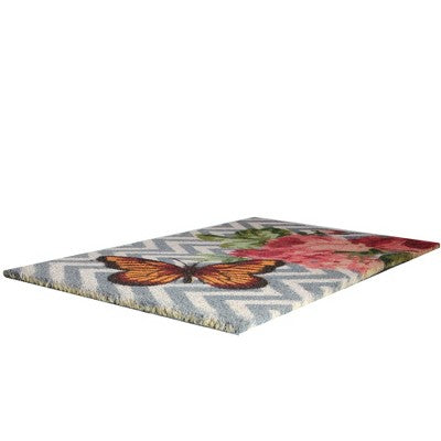  Northlight Coir Rose With A Butterfly Chevron Spring Door Mat 18" X 30"