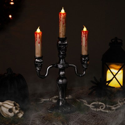  Northlight Antique-Style Skull Trio Flickering Halloween Candelabra - 13.75" - Amber Lights