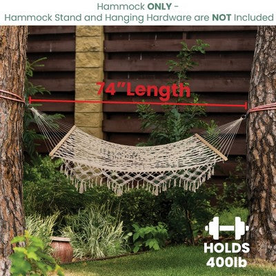  Northlight Lattice Macrame Rope Hammock With Wooden Bars - 74" X 59" - Cream