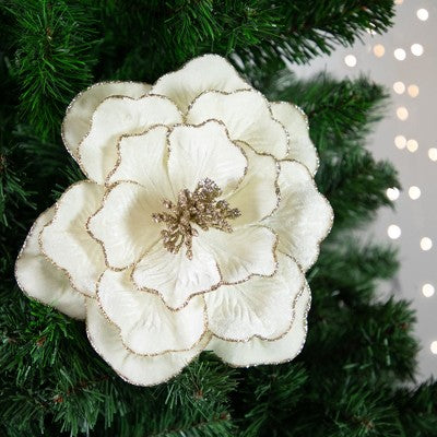  Northlight 24" Glittered Cream Magnolia Christmas Stem Spray