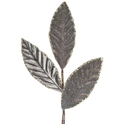  Northlight 28" Gray Glitter Textured Leaves Christmas Spray