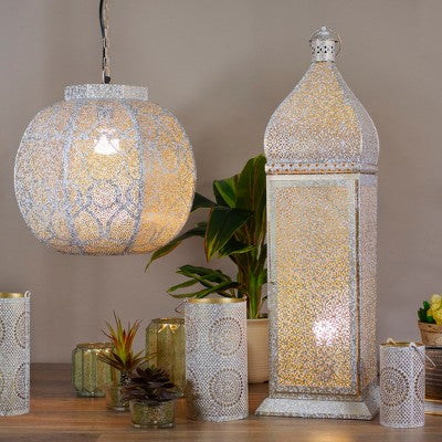  Northlight 30.5" White And Gold Moroccan Style Lantern Floor Lamp