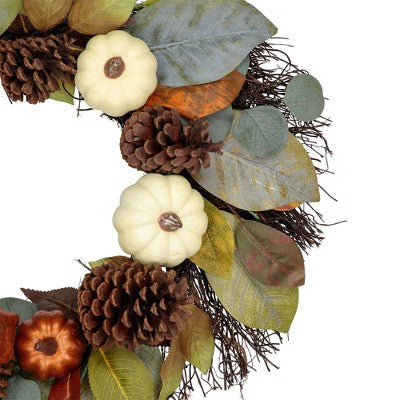  Northlight Pumpkin, Pinecone, And Gourd Artificial Fall Harvest Wreath, 24-Inch, Unlit