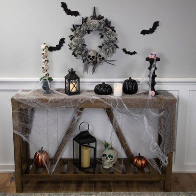  Northlight Double Skull And Gray Roses Halloween Wreath, 16-Inch, Unlit