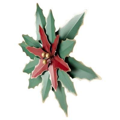  Northlight 14" Small Green And Red Metal Poinsettia Christmas Wall Hanging
