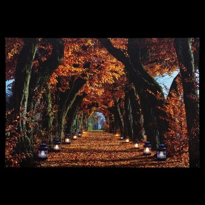  Northlight LED Lighted Fall Tree Archway With Lanterns Canvas Wall Art 23.5" X 15.5"