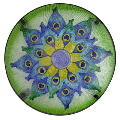  Northlight 19" Green And Blue Peacock Flower Tail Glass Patio Side Table