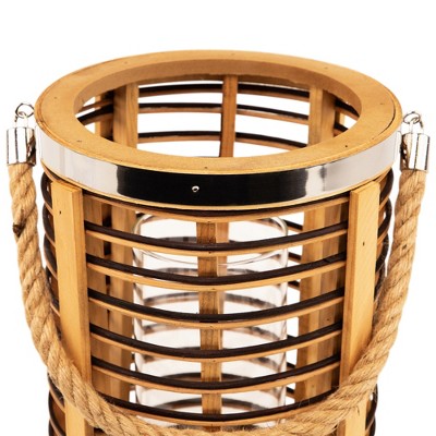  Northlight Rattan Glass Candle Lantern With Jute Handle - 11.5"