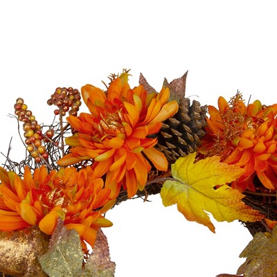  Northlight Mums And Acorns Artificial Floral Twig Wreath, 22-Inch, Unlit