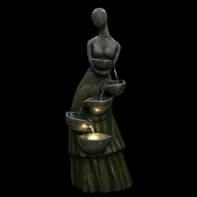  Northlight 39" Lighted Modern Faceless Woman Tiered Outdoor Garden Water Fountain