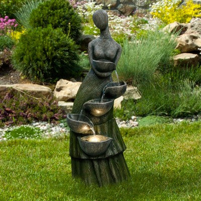  Northlight 39" Lighted Modern Faceless Woman Tiered Outdoor Garden Water Fountain