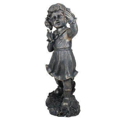  Northlight 18" Pre-Lit Black Solar Powered LED Girl With Cell Phone Outdoor Garden Statue