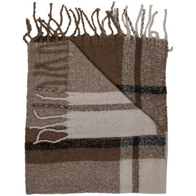  Northlight Taupe Plaid Woven Throw Blanket With Fringe 50" X 60"