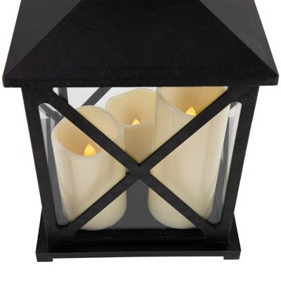  Northlight 12.5" Black Candle Lantern With 3 Flameless LED Candles