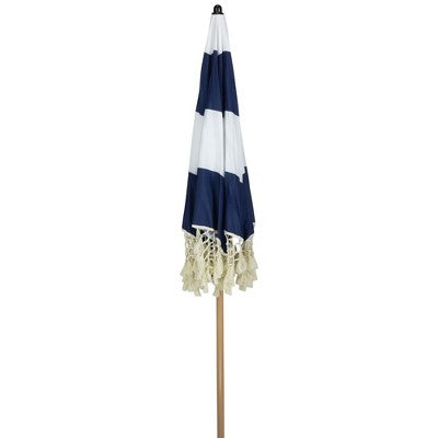  Northlight Striped Outdoor Tilting Macrame Boho Beach Market Umbrella - 6.5' - Blue And White