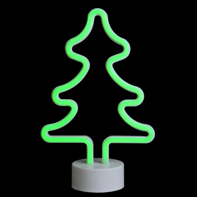  Northlight 11" Battery Operated Neon Style LED Christmas Tree Table Light - Green