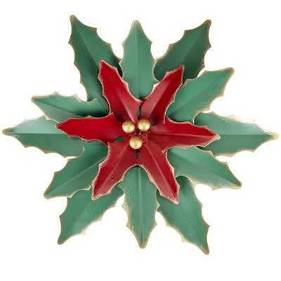  Northlight 14" Small Green And Red Metal Poinsettia Christmas Wall Hanging