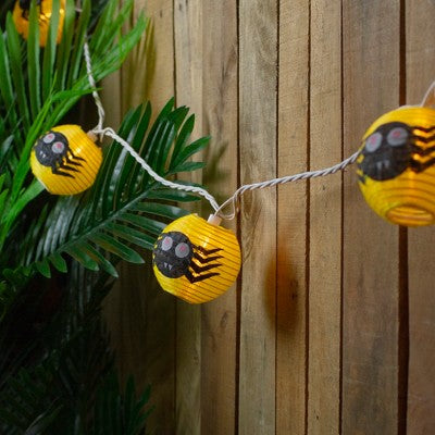  Northlight 10-Count Yellow And Black Spider Paper Lantern Halloween Lights, 8.5ft White Wire