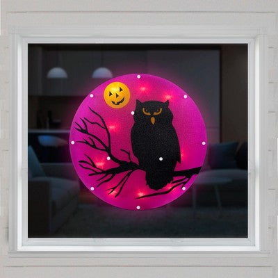 Northlight Lighted Owl And Jack O' Lantern Halloween Window Decoration - 13.75"