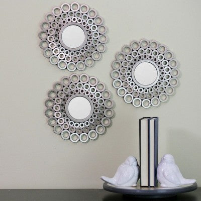 Northlight Set Of 3 Round Gray Cascading Angular Orbs Mirrors 10"