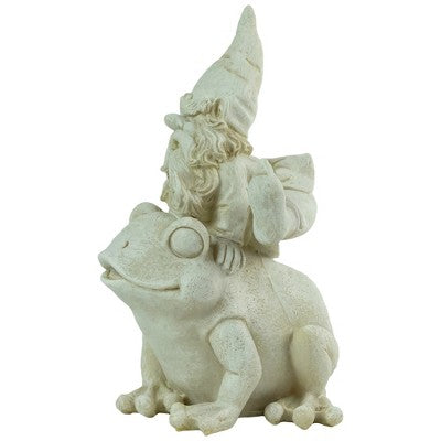  Northlight 9.75" Spring Weathered Frog And Gnome Outdoor Patio Garden Statue - Ivory