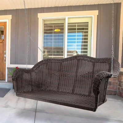  Northlight Hand Woven Resin Wicker Porch Swing With Chain - Dark Brown
