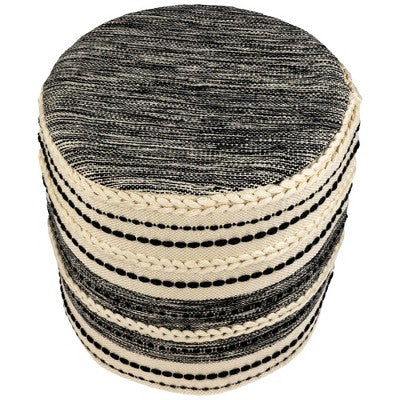  Northlight 18" Striped Cream And Black Outdoor Woven Pouf Ottoman