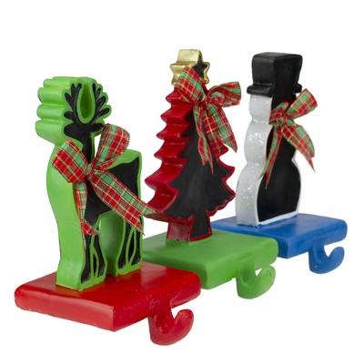  Northlight Reindeer, Tree, And Snowman Chalkboard Christmas Stocking Holders - 7" - Set Of 3
