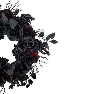  Northlight Burgundy And Black Roses With Spiders Halloween Wreath, 24-Inch, Unlit