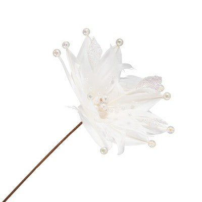  Northlight Beaded Feather Poinsettia Artificial Christmas Pick - 13.75" - White
