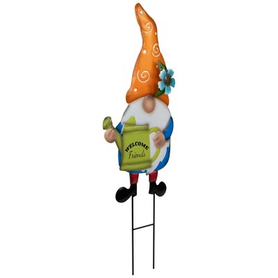  Northlight Welcome Friends Gnome Spring Outdoor Garden Stake - 22" - Orange