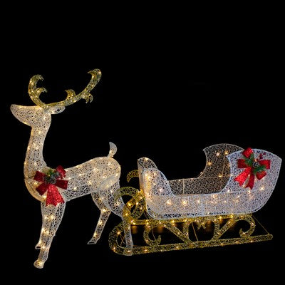  Northlight 48" LED Lighted Glitter Reindeer With Sleigh Outdoor Christmas Decoration