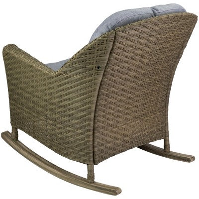  Northlight 34" Gray Resin Wicker Deep Seated Rocker Chair With Gray Cushions