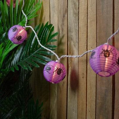  Northlight 10ct Spider Paper Lantern Halloween Lights - Purple - Clear Lights - 8.5' White Wire