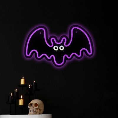 Northlight LED Bat Neon Lighted Halloween Wall Or Window Decoration - 15" - Purple