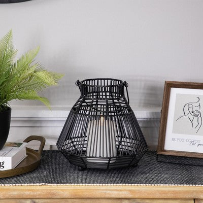  Northlight Medium Iron Geometric Hurricane Candle Lantern - 8.25" - Black
