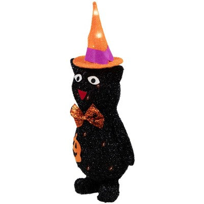  Northlight 24" Lighted Black Cat In Witch's Hat Outdoor Halloween Decoration