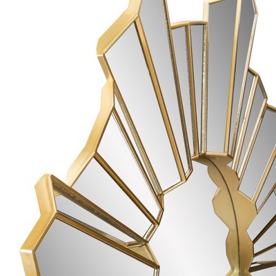  Northlight 25" Shiny Gold Sunburst Wave Glass Round Wall Mirror