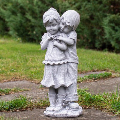  Northlight 19.5" Gray Boy Hugging Girl Outdoor Garden Statue