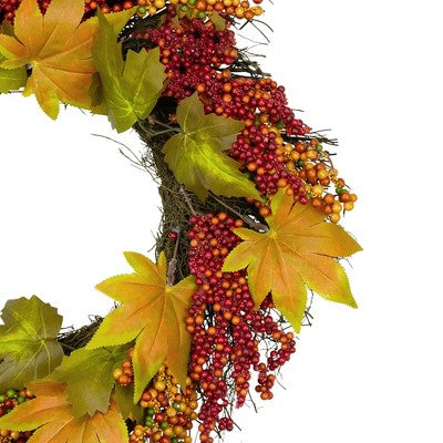  Northlight Maple Leaf And Berry Twig Artificial Fall Harvest Wreath, 22-Inch