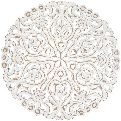  Northlight 24" Brushed Antique White Damask Round Wall Panel