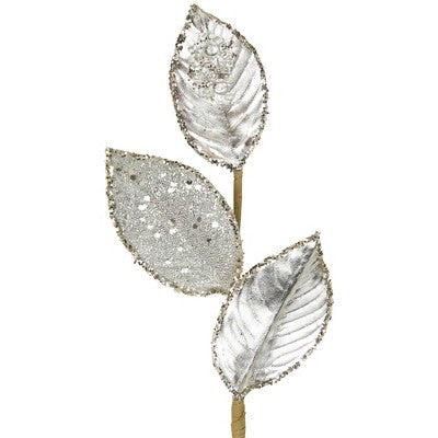  Northlight 28" Platinum Silver And Icy Glitter Leaves Christmas Spray