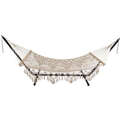  Northlight Lattice Macrame Rope Hammock With Wooden Bars - 74" X 59" - Cream